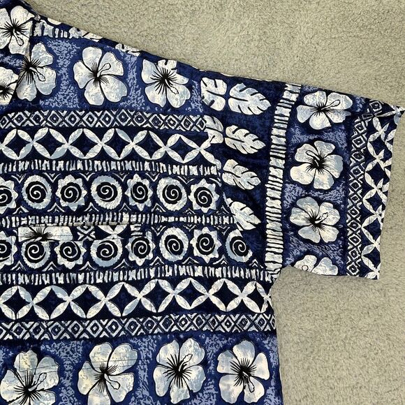 Happy Bay Shirt Men XL Blue Hawaiian Travel Button Up 100% Terivoile Lightweight - Picture 3 of 12